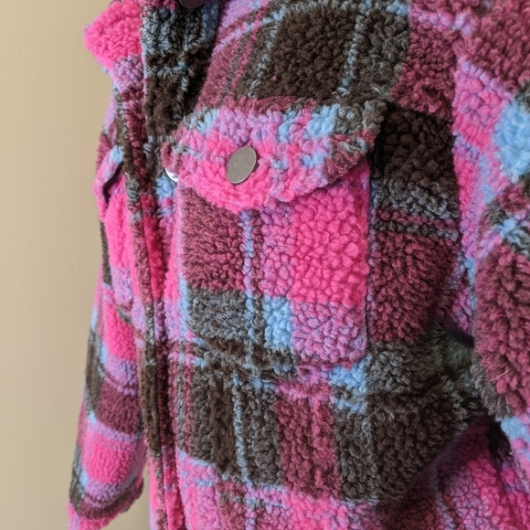 APPARIS teddy jacket short coat plaid pink blue - Picture 5 of 11